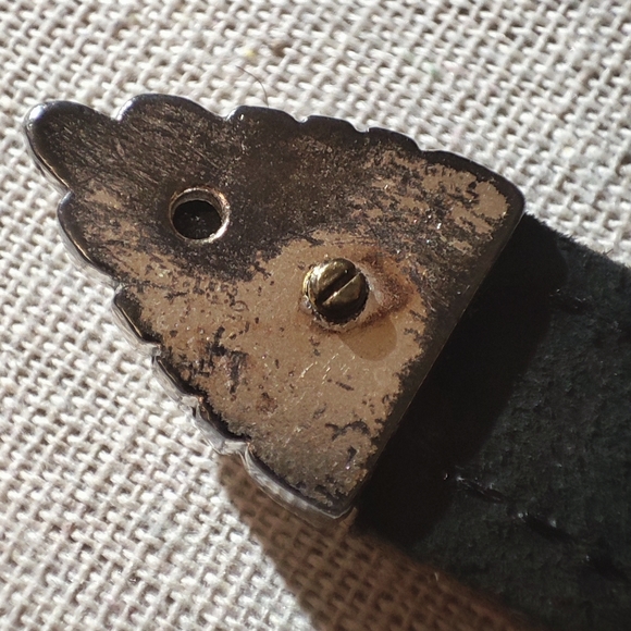 Buffalo Nickel Silver Tone Black Wood Silver Tone Ladies Belt TARNISHED Unsigned - Picture 12 of 13